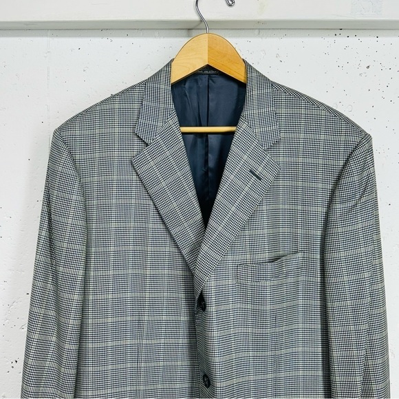 Corneliani Men's Size 56L Spencer Virgin Wool Silk Blue Micro Houndstooth Jacket - Picture 2 of 15